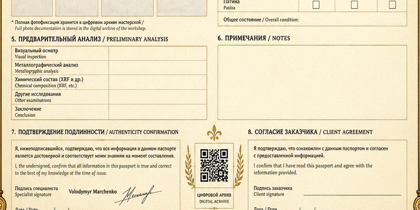 Documentation and restoration passport for an archaeological object