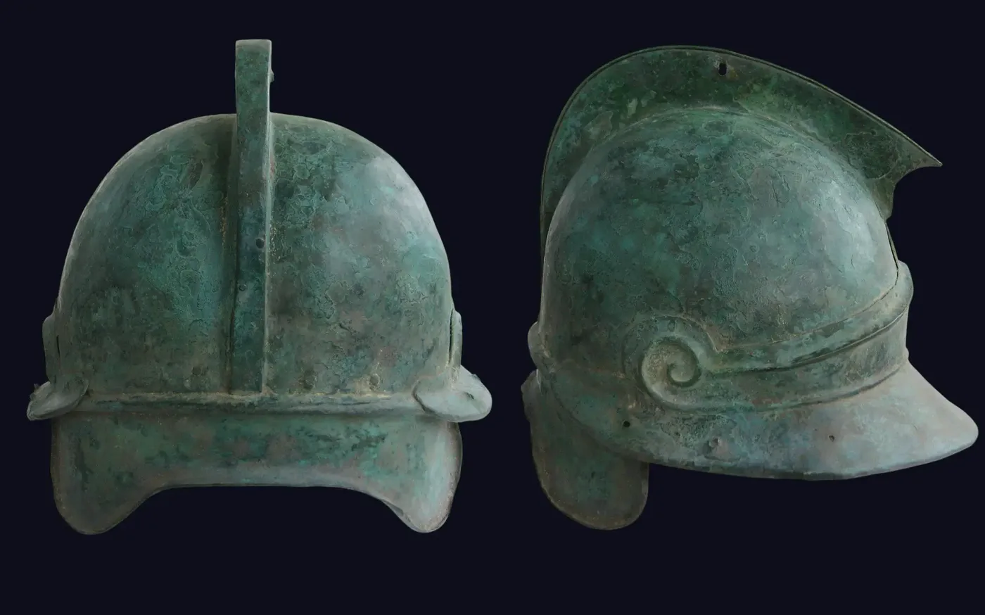 Ancient bronze helmet after restoration