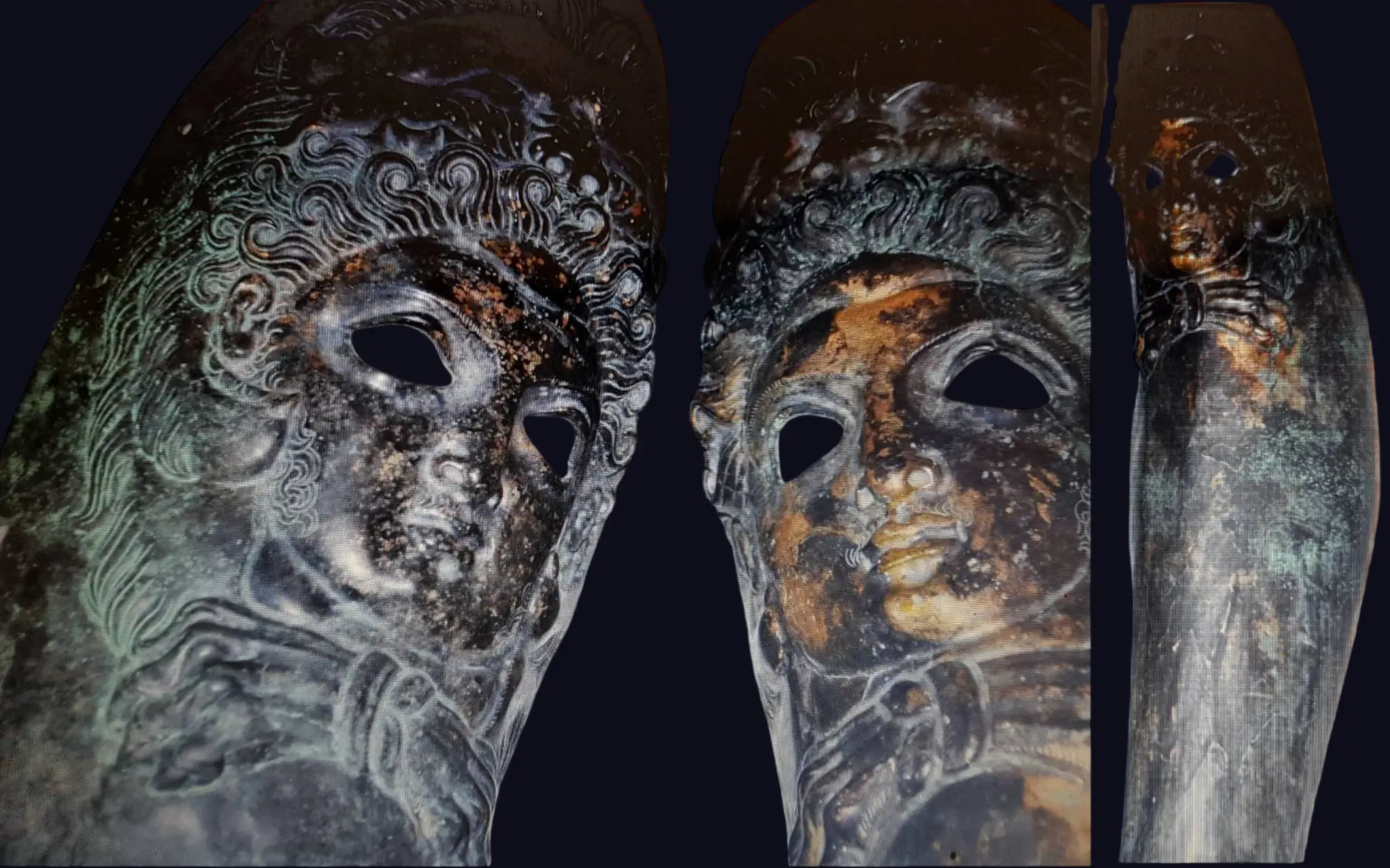 Decorative bronze mask after restoration