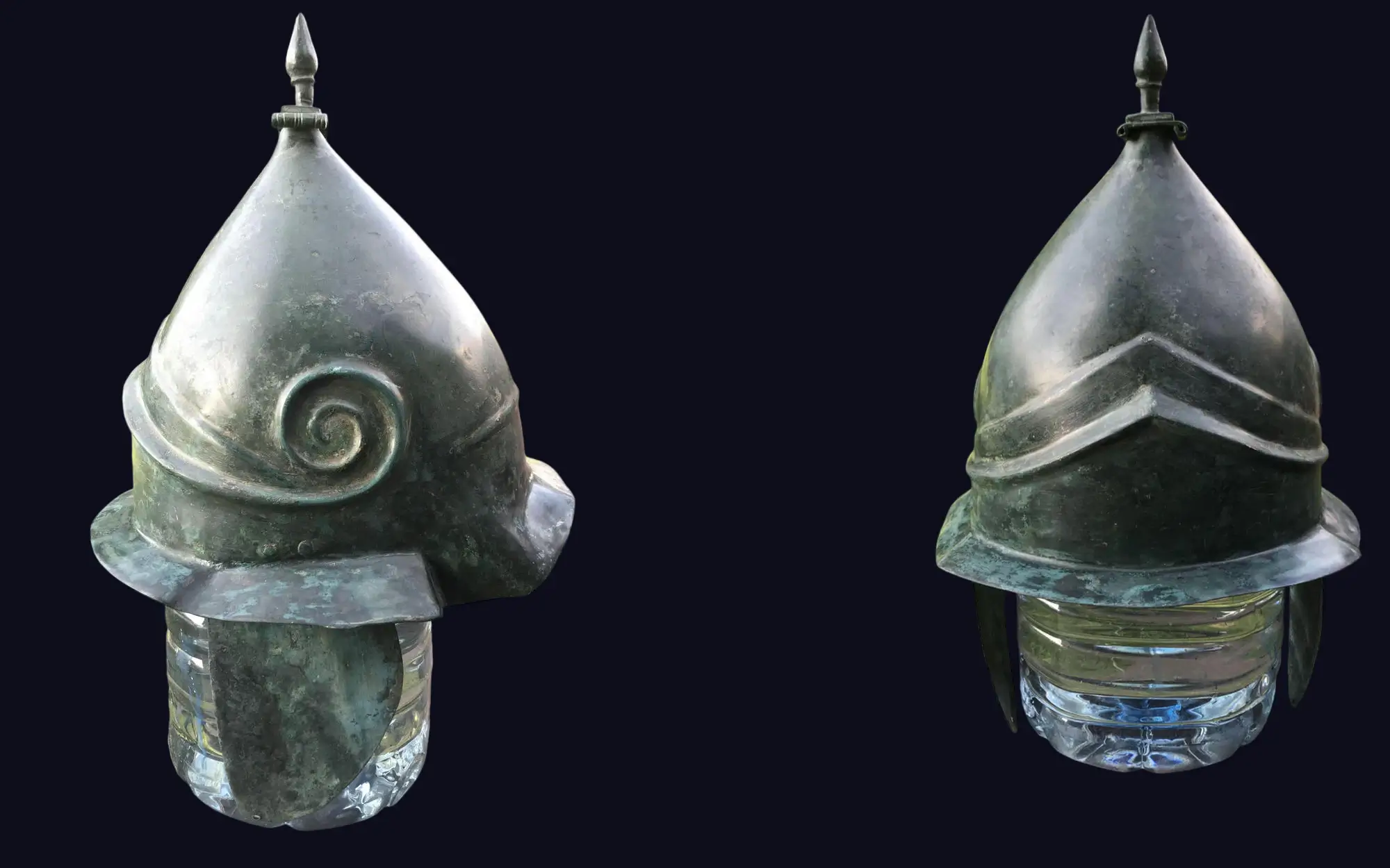 Ancient bronze helmet after pre-auction preparation