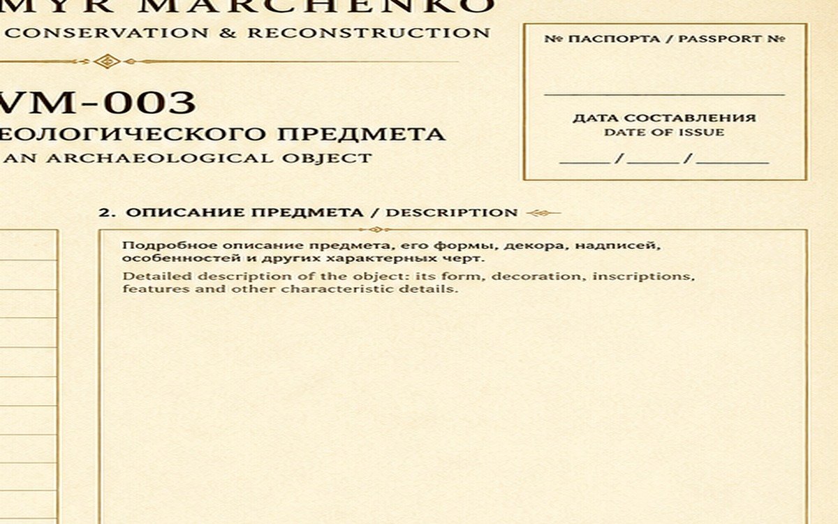 Archaeological object passport — description section